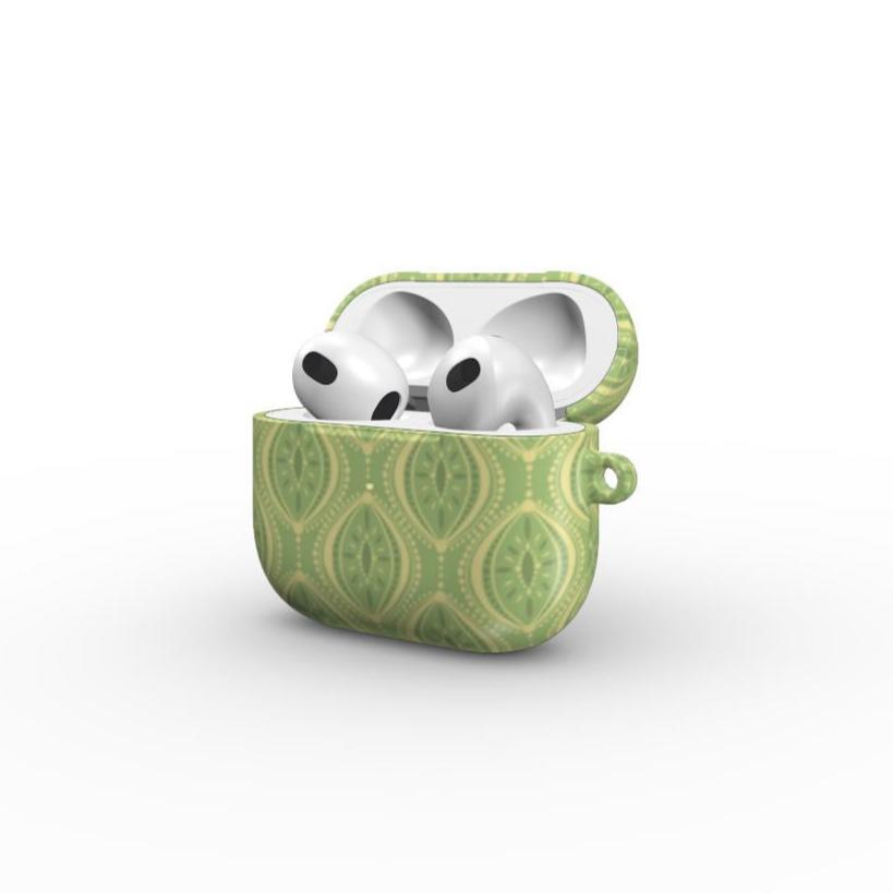 Boho Geometric AirPods Case – Intricate Dark Green & Cream