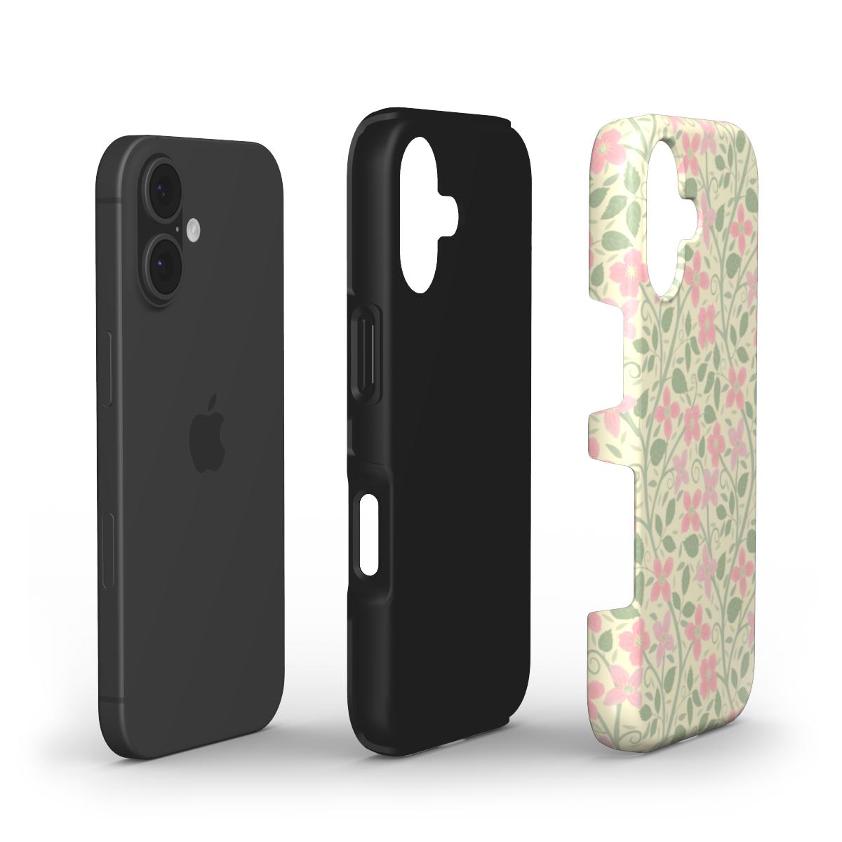 Clematis Floral Phone Case – Pastel Pink & Green Botanical Design | Tough Protective Cover