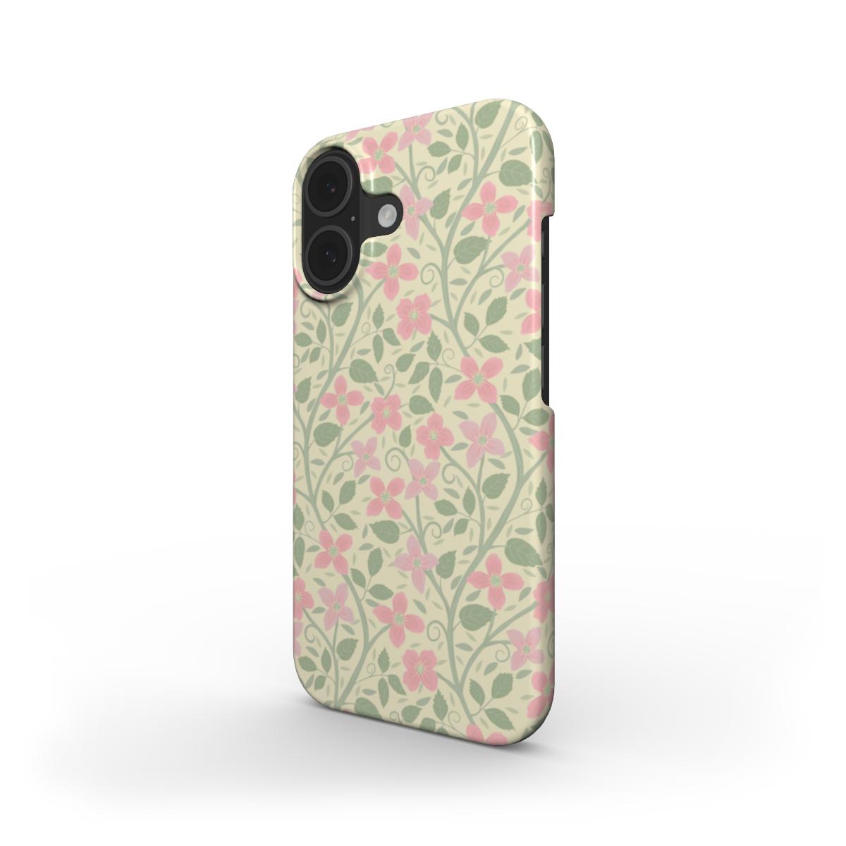 Clematis Floral Snap Phone Case – Pastel Pink & Green Botanical Design | Slim Aesthetic Cover for iPhone, Samsung & Google