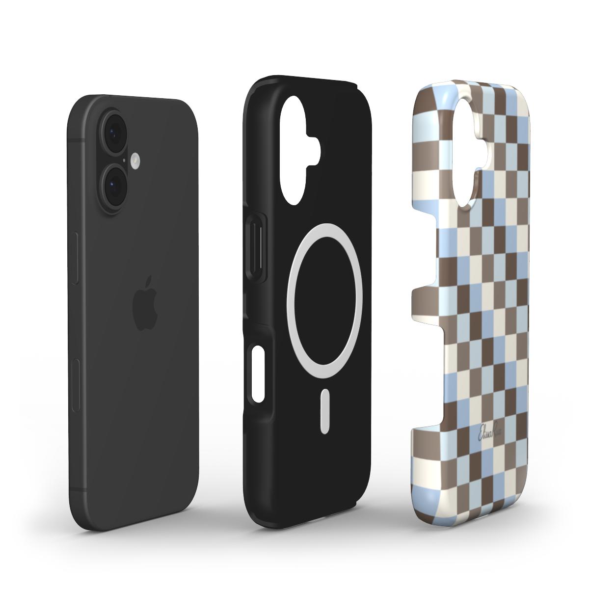 Blue and Brown Check – MagSafe Tough Phone Case | Elissa Rua