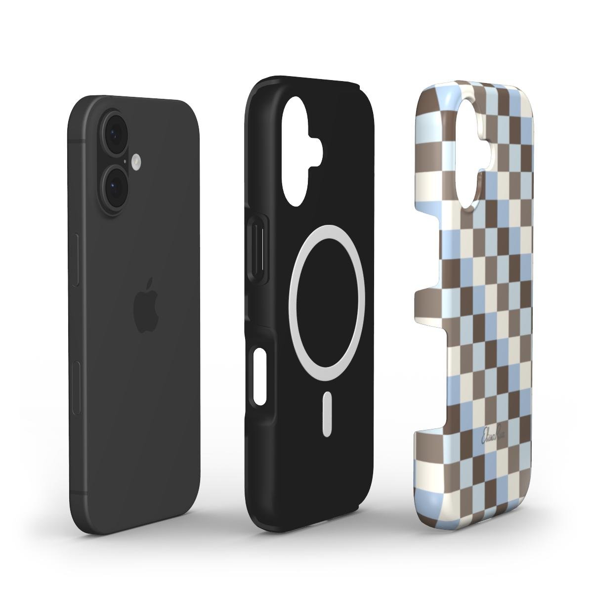 Blue and Brown Check – MagSafe Tough Phone Case | Elissa Rua