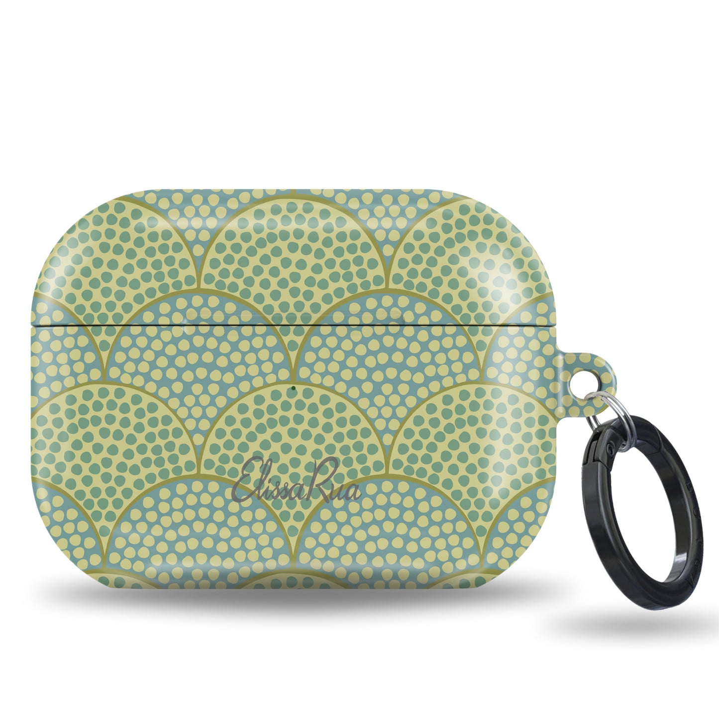 Elegant green AirPods case featuring vintage geometric design