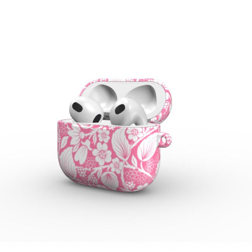 Open view of Airpod Case with Pink Blackberry Design