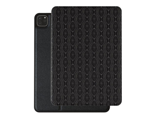 Black Grey Geometric Premium Vegan Leather iPad Pro 11-inch cover with Apple Pencil holder and microfiber lining