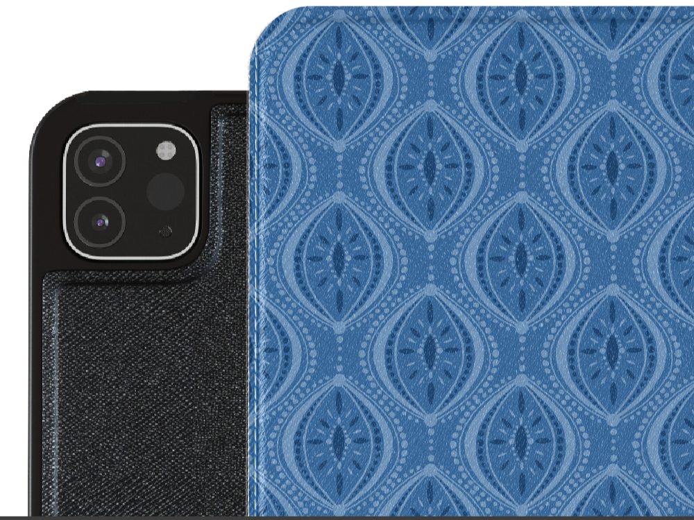 Blue geometric Vegan leather iPad Pro 12.9-inch cover closeup