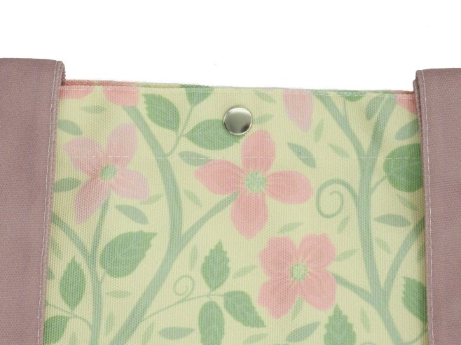 Close up with Button of Cute Floral Tote Bag - Pink & Green