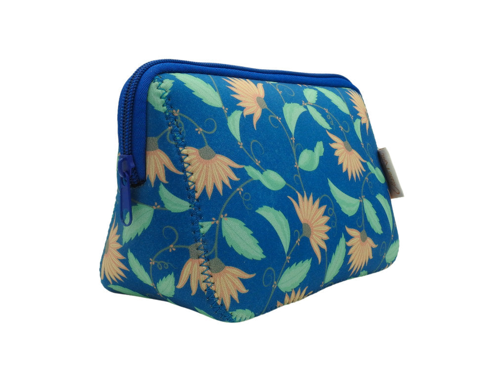 Cosmetic Case Floral Blue with Zip