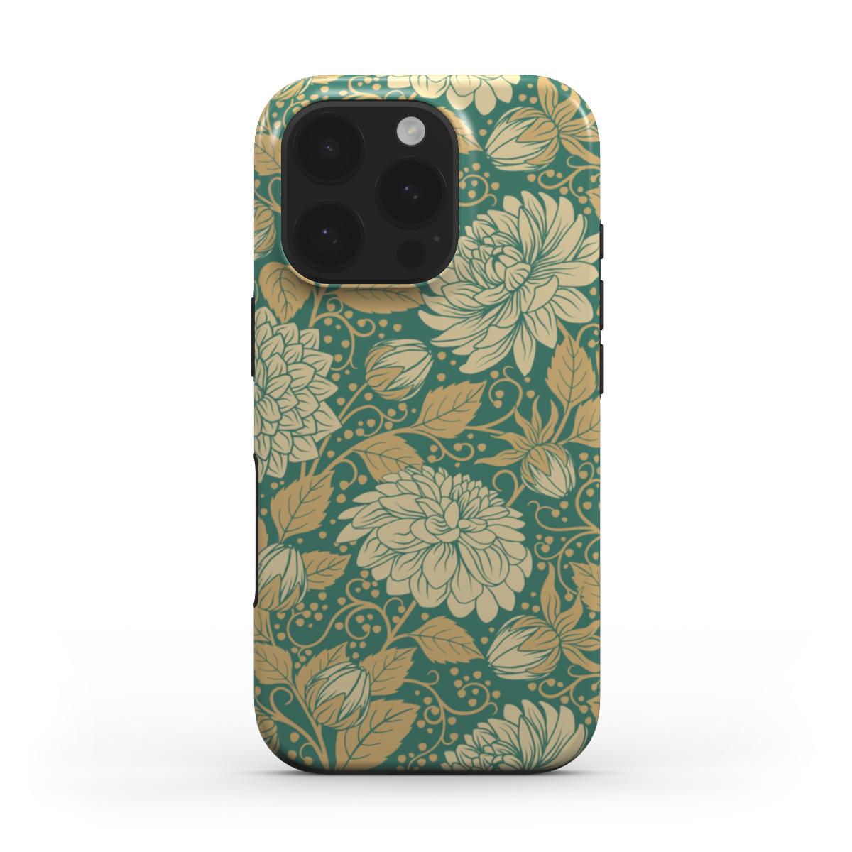 Dahlia Floral Teal Tough Phone Case for iPhone and Samsung