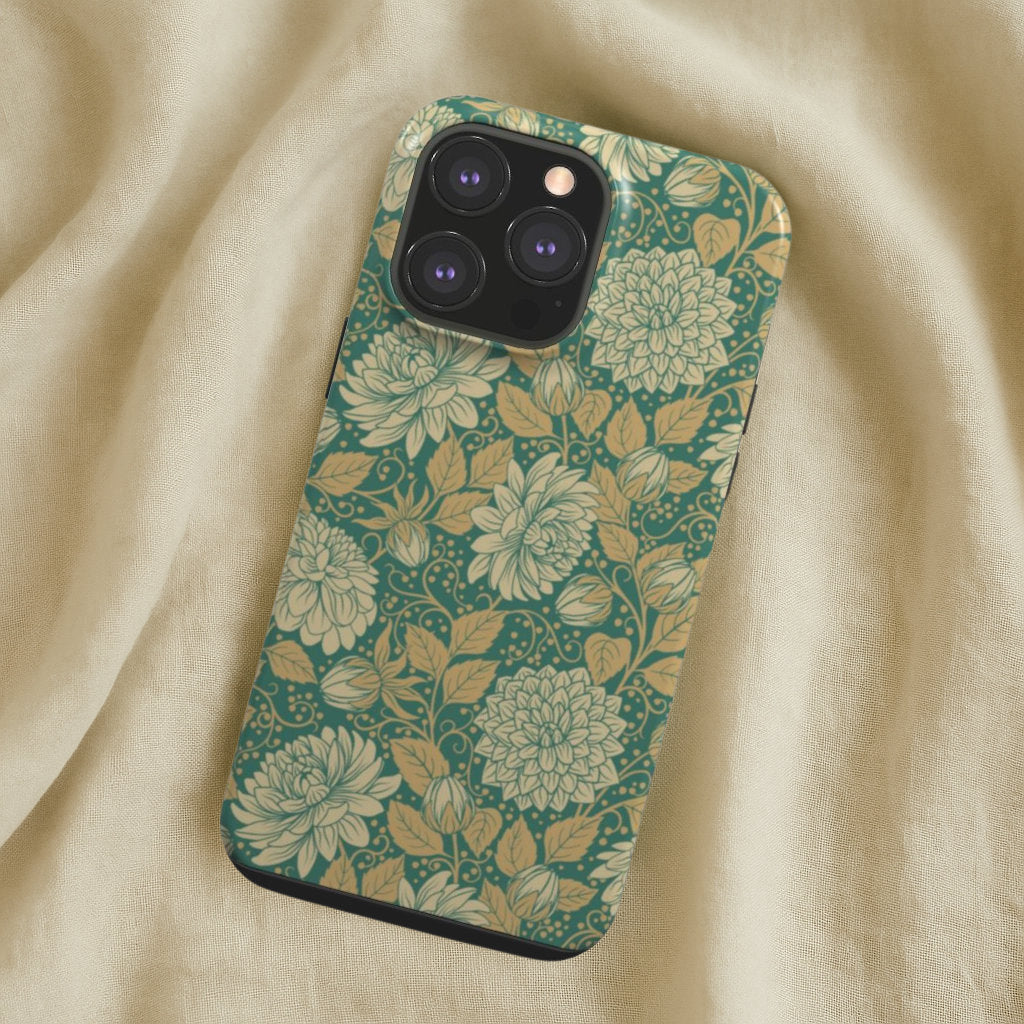 Vintage Floral Dahlia Tough Phone Case - Teal