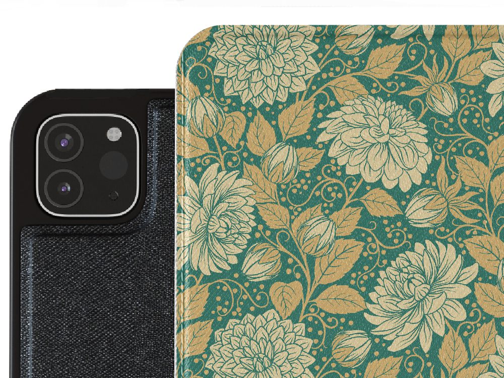 Dahlia Floral Teal Vegan leather iPad Pro Closeup