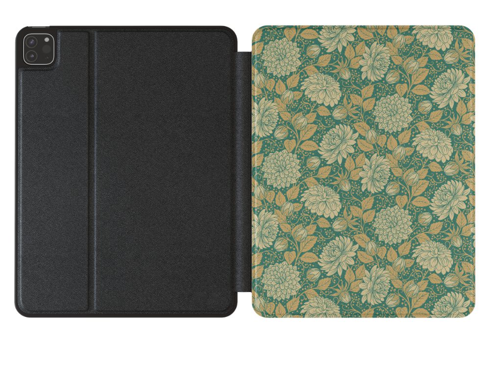 Dahlia Floral Teal Vegan Leather iPad Pro 12.9-inch Opened