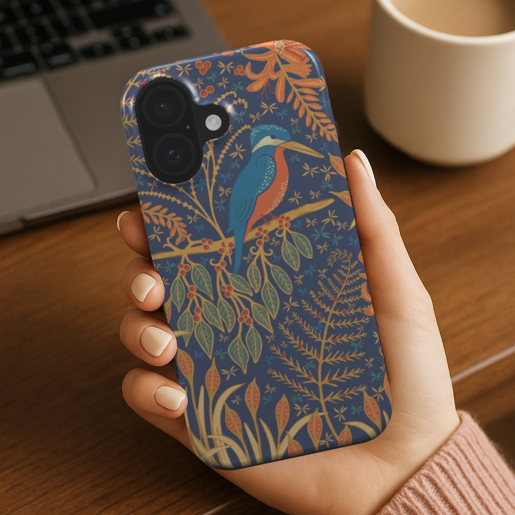 Kingfisher phone case being held