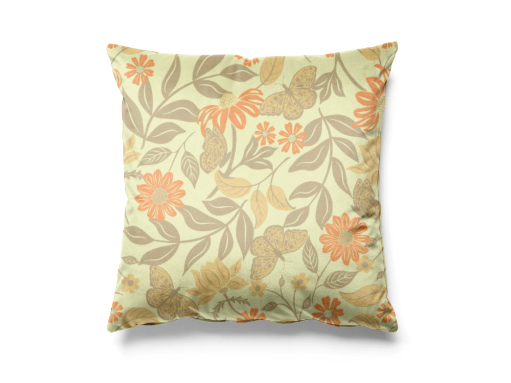 Floral & Butterfly Velvet Cushion Cover in Peach, Beige and Cream
