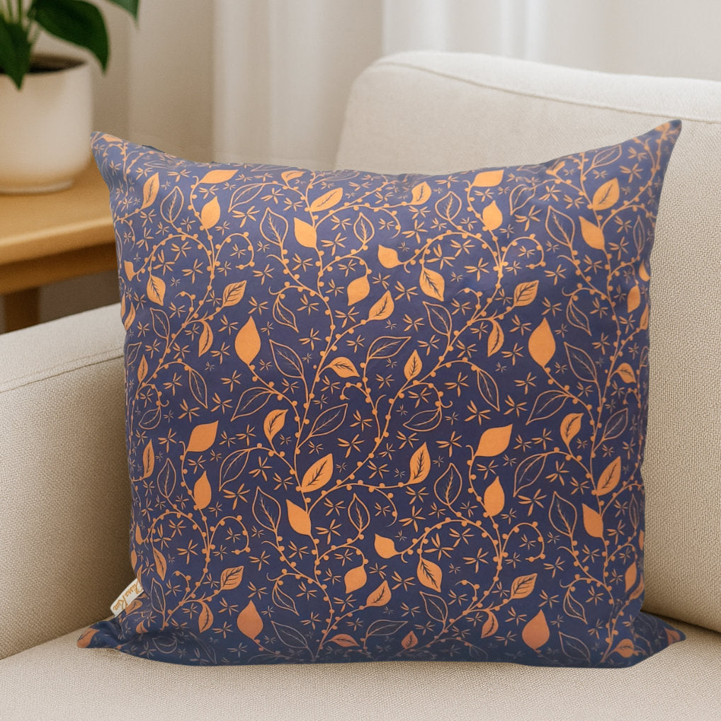 Navy & Copper Linework Floral Cushion – (45x45cm)