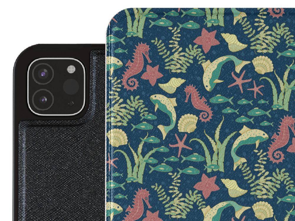 Ocean Life Navy Vegan Leather iPad Pro 12.9-inch cover closeup