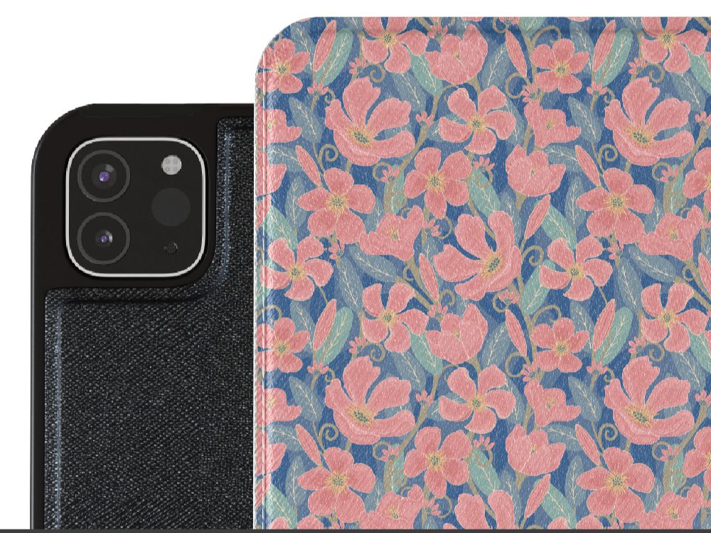 Pink & Blue Oleander Floral Vegan Leather iPad Pro 12.9-inch cover closeup