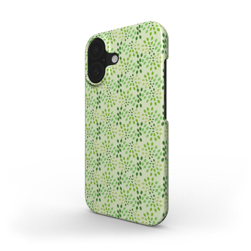 Side view of Snap Phone Case with abstract foliage green