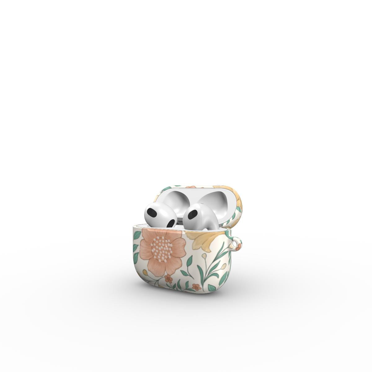 Open view of the Wildflowers AirPods Case showing the glossy inner shell and durable structure.