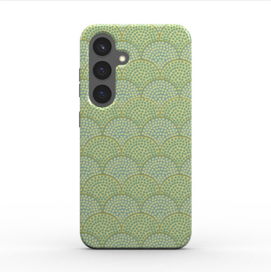 Art Deco green scallop snap phone case featuring a stylish, classic design on a Samsung Galaxy