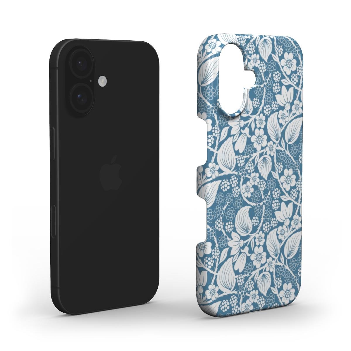 Layered view of artistic blue floral phone case showing protective design – by Elissa Rua