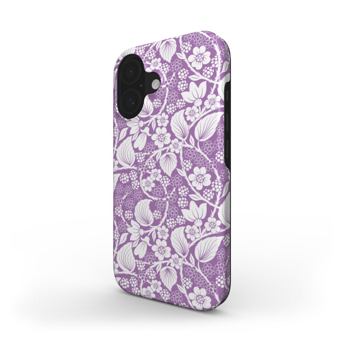 Artistic Phone Case Design – Purple Blackberry Vine Tough Cover – side view showing case thickness and profile