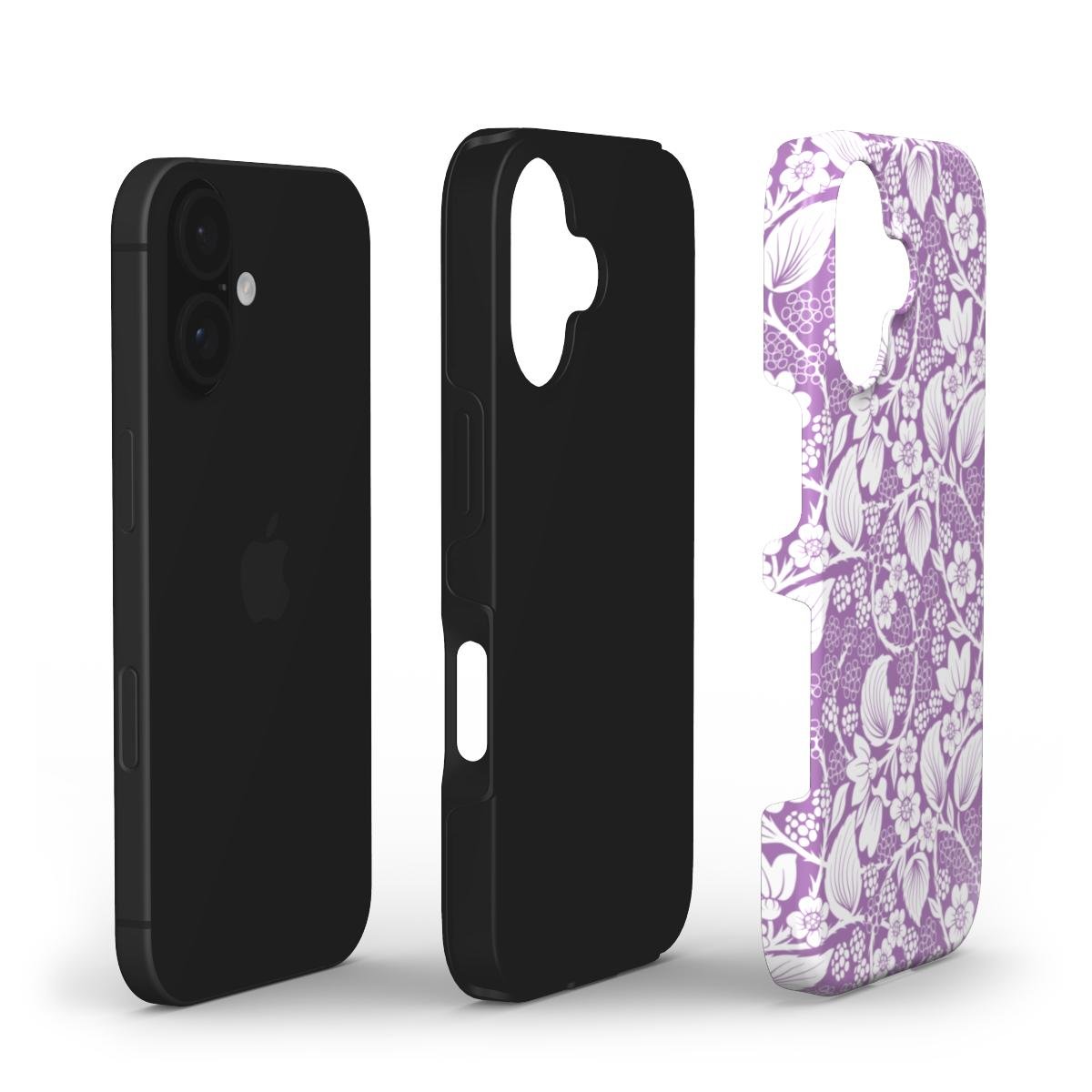 Layers view of artistic purple floral phone case – dual-layer design with original Elissa Rua artwork
