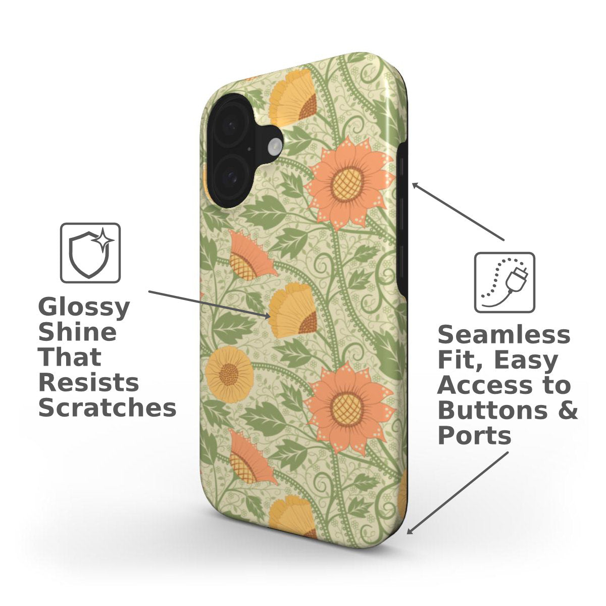 Arts & Crafts floral tough phone case with vintage-inspired botanical patterns side view