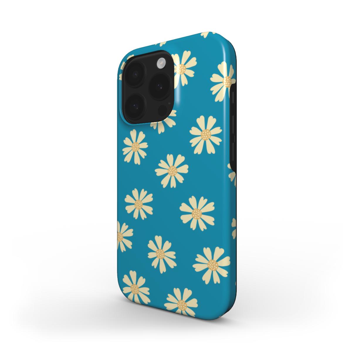 Blue Daisy Tough Phone Case – side profile showing slim, glossy finish