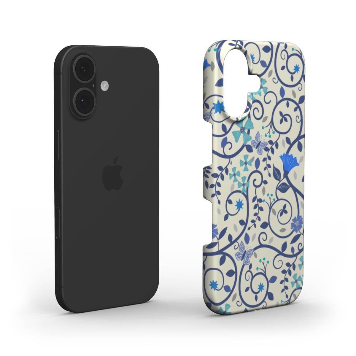 Layered view of Blue Floral Swirl Snap Phone Case with slim protective build