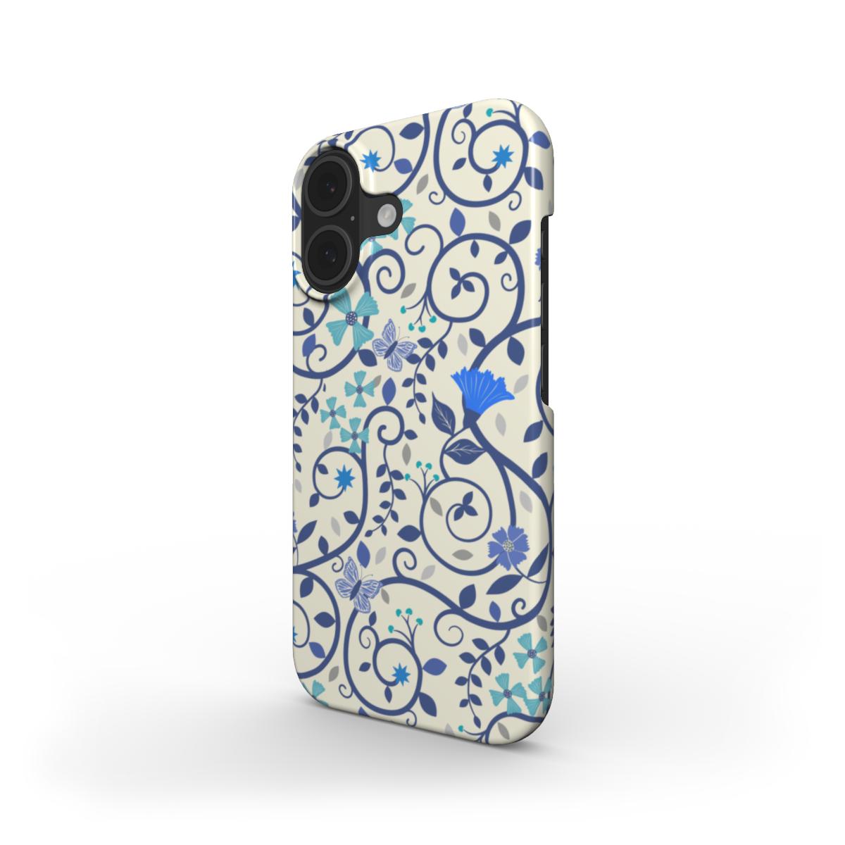 Side view of Blue Floral Swirl Snap Phone Case showing slim fit design