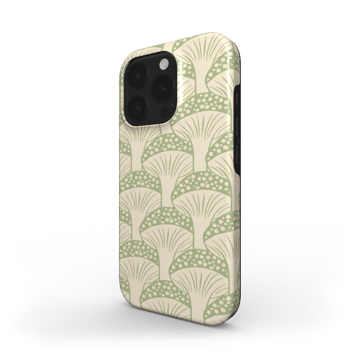 Cute Mushroom Cottagecore Phone Case – Sage Green Tough Cover – side view showing case thickness and profile