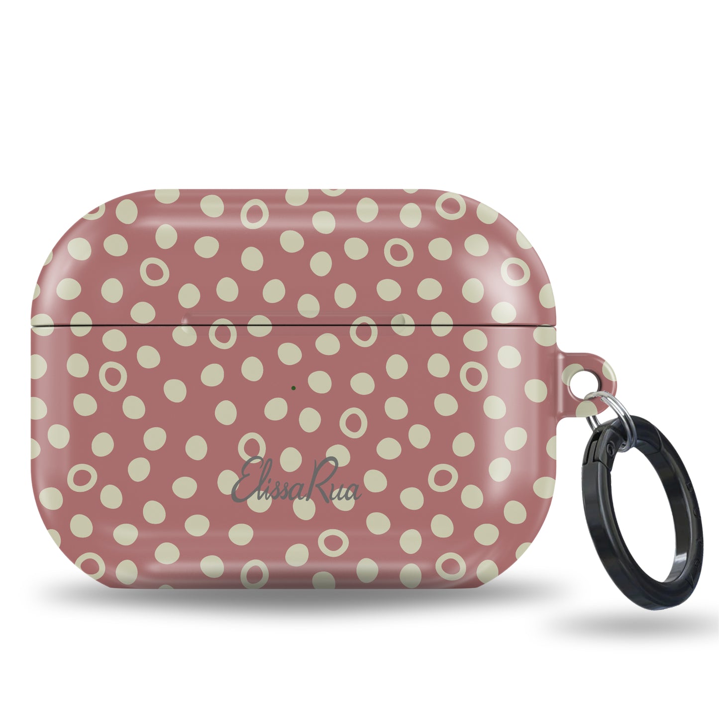 Dusty rose polka dot tough AirPods case with retro pink pattern