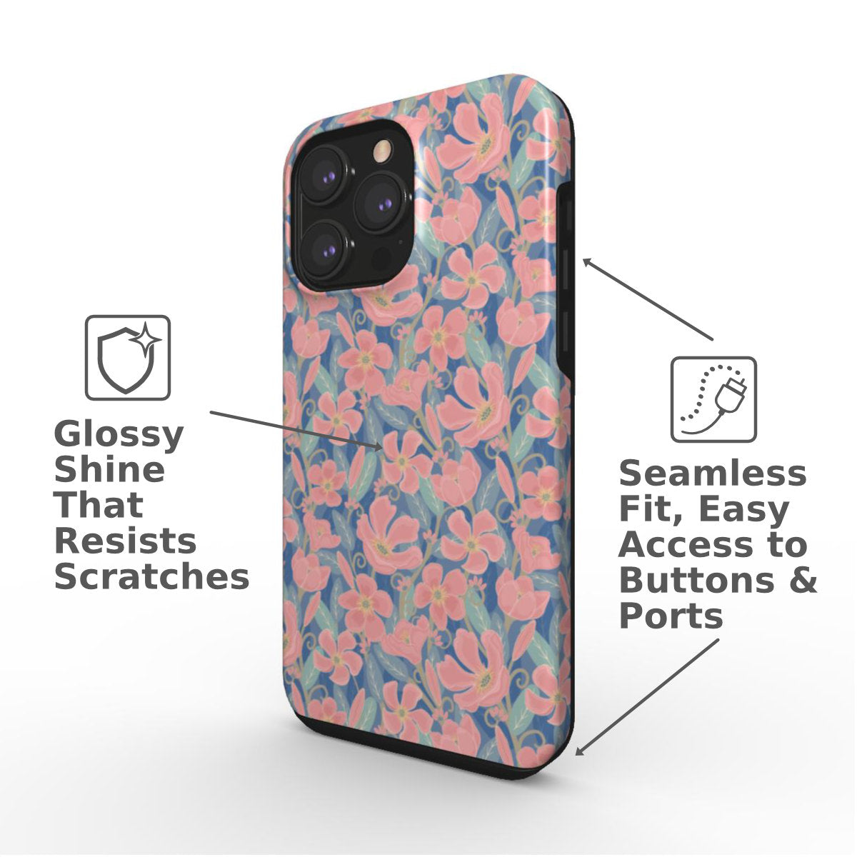 Floral Tough Phone Case Pink & Blue Oleander for iPhone and Samsung