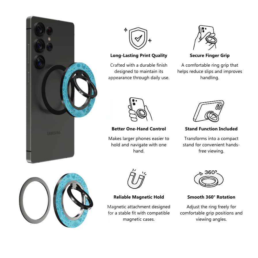 Cyan Mandala Geometric – Magnetic Ring Holder