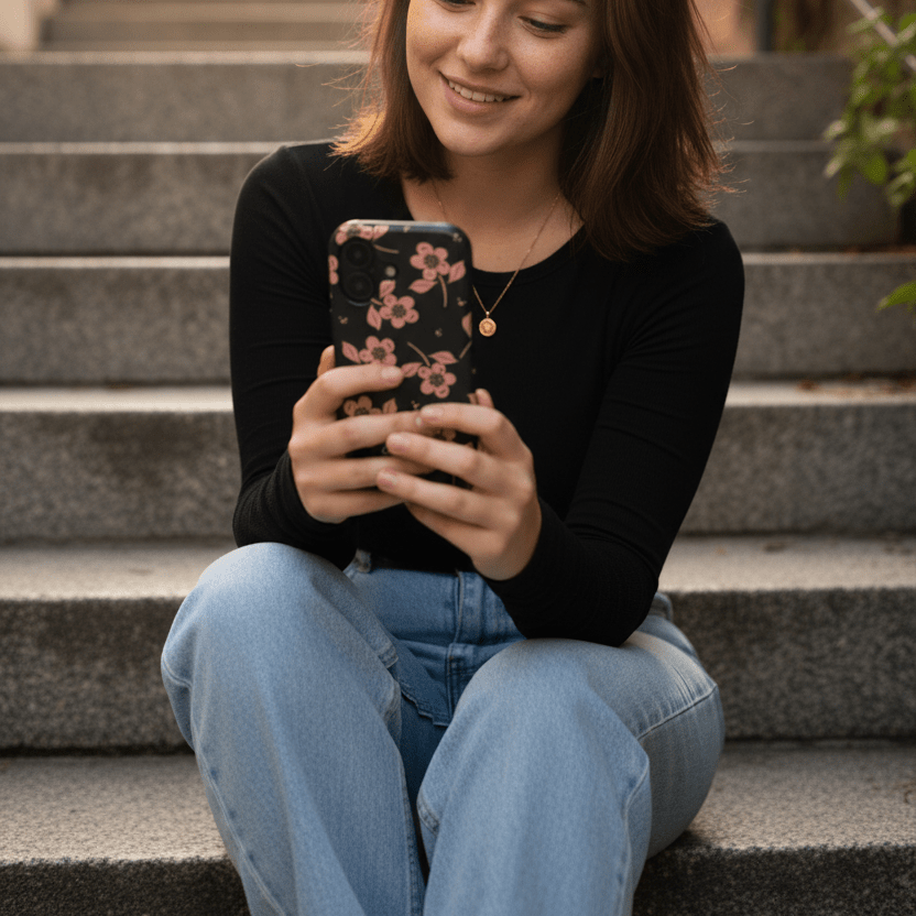 Pink Black Floral Case – Realistic Lifestyle Mockup