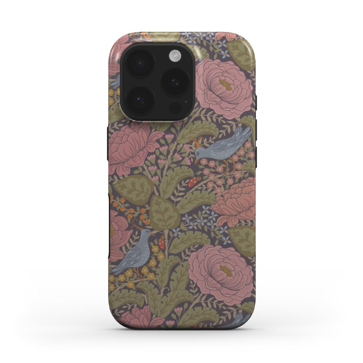 Peony & Bird Floral Tough Phone Case for iPhone and Samsung