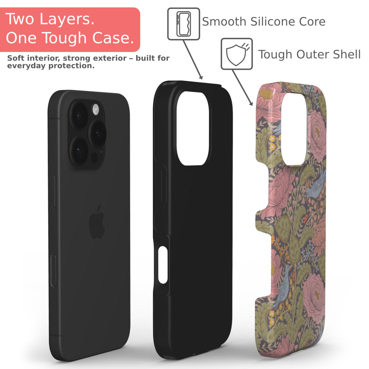 Peony & Birds Floral Tough Phone Case