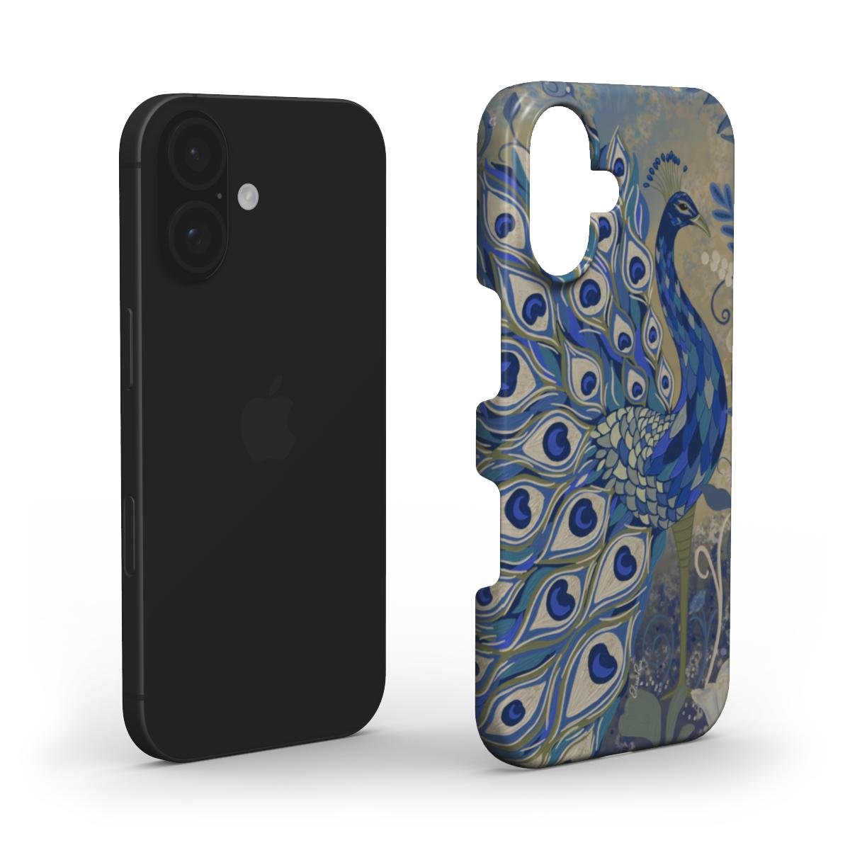 Layered view of the Peacock Snap phone case, highlighting the durable structure and printed peacock illustration.