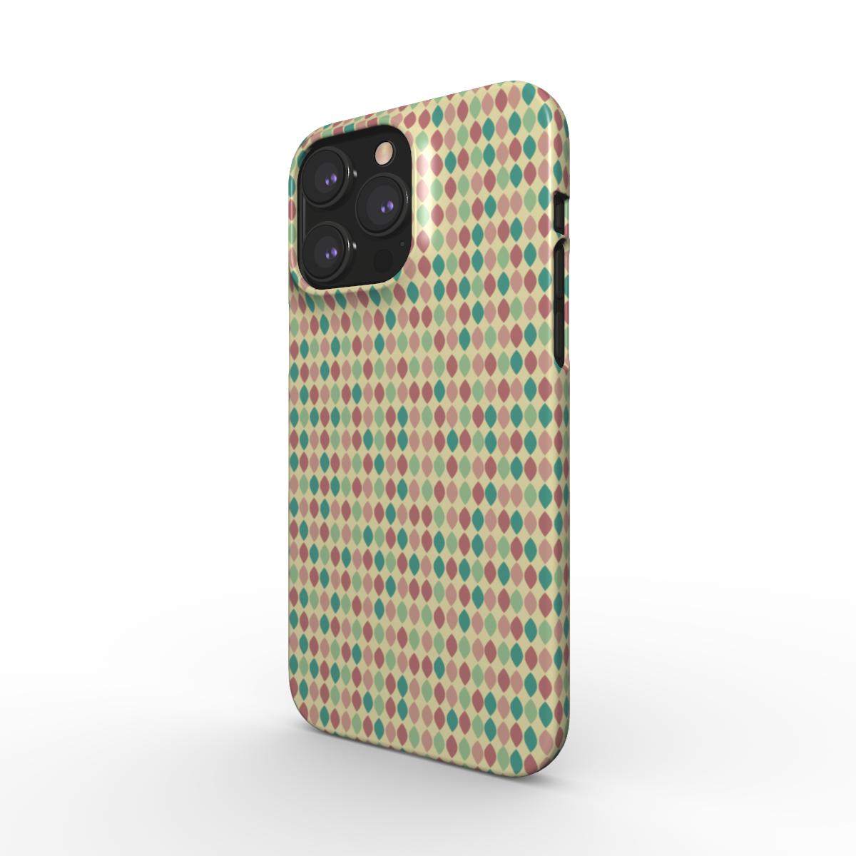 Side profile of the Retro Geometric Snap phone case, showing the slim build and the wraparound retro teardrop pattern.