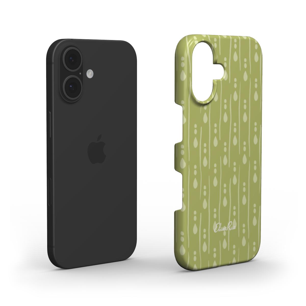 Water Drops tough phone case displayed in two layers, with a TPU inner shell and hard outer shell featuring an abstract droplet pattern.