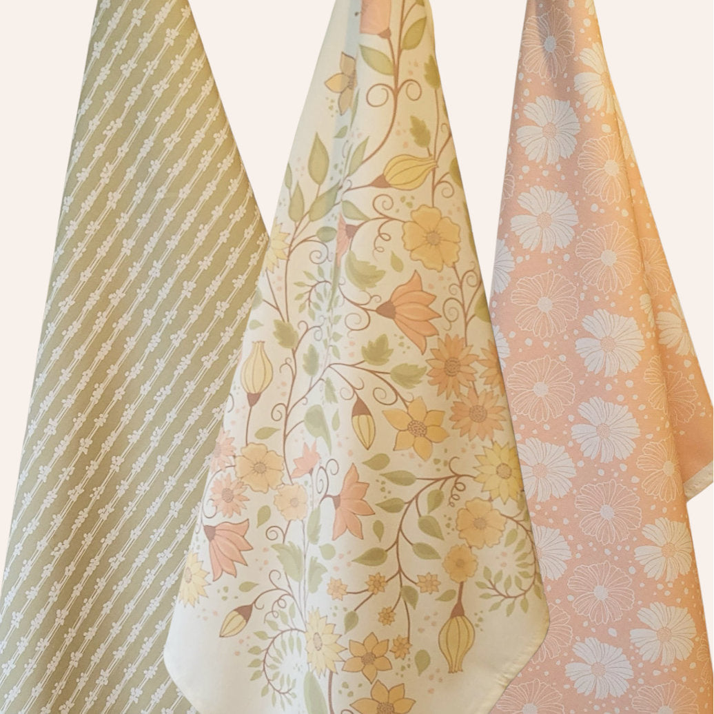 Printed Tea Towel Set – Floral Wilderness Design | Artistic Kitchen Towels (Set of 3)