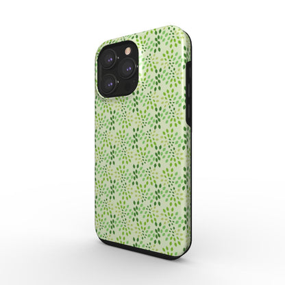 Abstract Teardrop Foliage Phone Case – Green & Cream Nature-Inspired Design for iPhone & Samsung Tough Phone Case