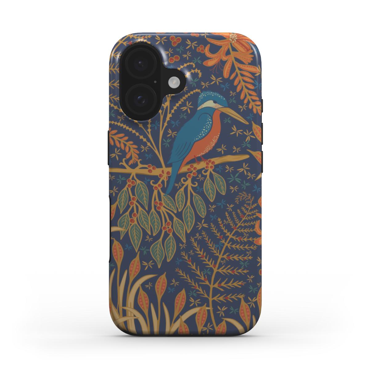 Vintage Kingfisher Phone Case – Art Deco Bird & Floral Design for iPhone & Samsung