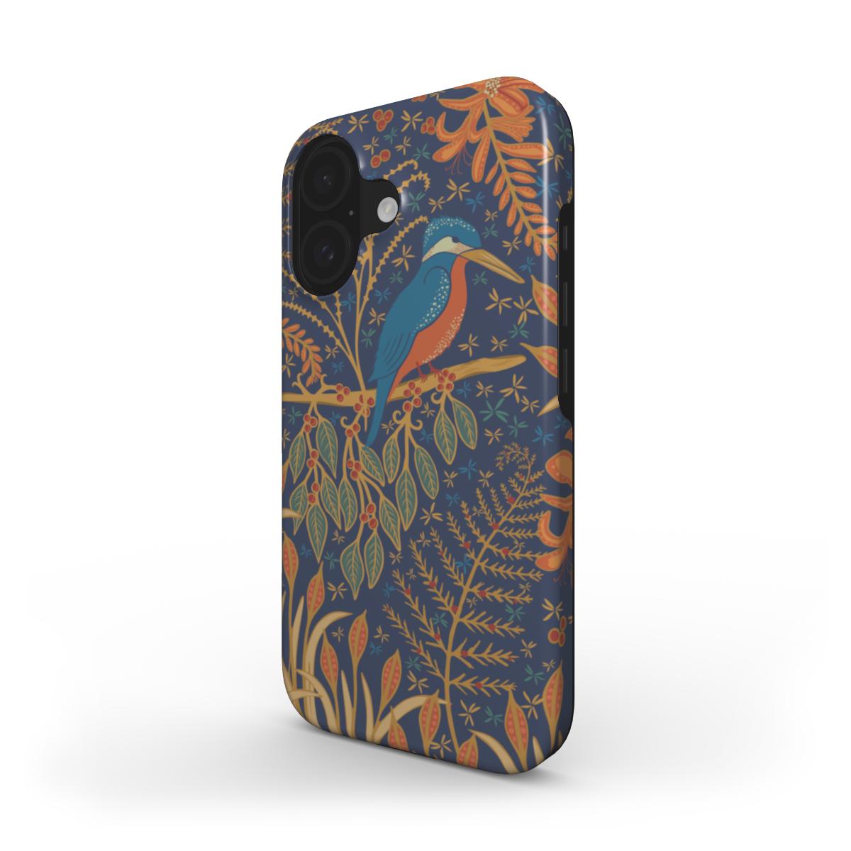 Vintage Kingfisher Phone Case – Art Deco Bird & Floral Design for iPhone & Samsung