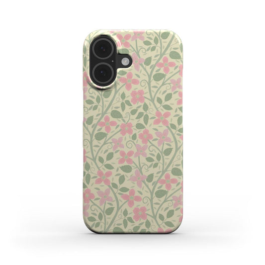 Clematis Floral Snap Phone Case – Pastel Pink & Green Botanical Design | Slim Aesthetic Cover for iPhone, Samsung & Google