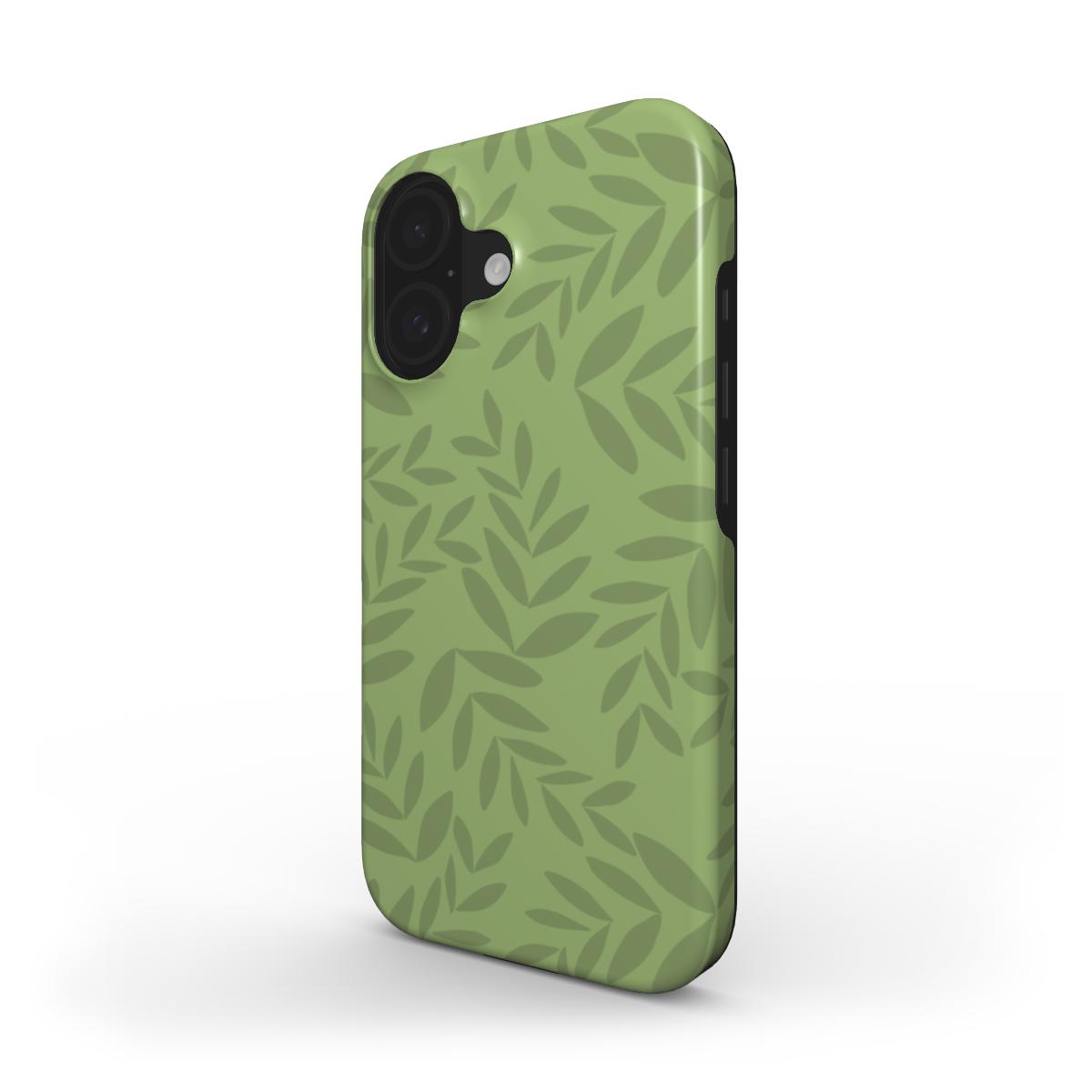 Designer Phone Case – Stylish Olive Green Leaf | Tough Phone Cover