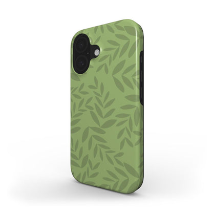 Designer Phone Case – Stylish Olive Green Leaf | Tough Phone Cover
