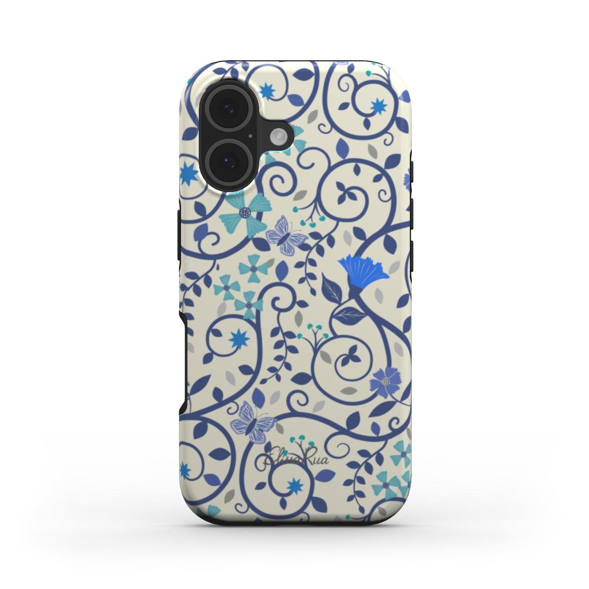 Blue Floral Swirl – MagSafe Tough Phone Case | Elissa Rua