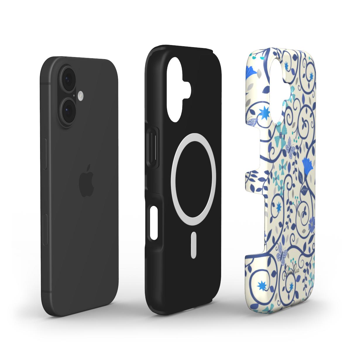 Blue Floral Swirl – MagSafe Tough Phone Case | Elissa Rua