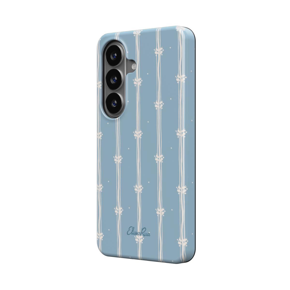 Blue Floral Stripe – Magnetic Tough Phone Case | Elissa Rua